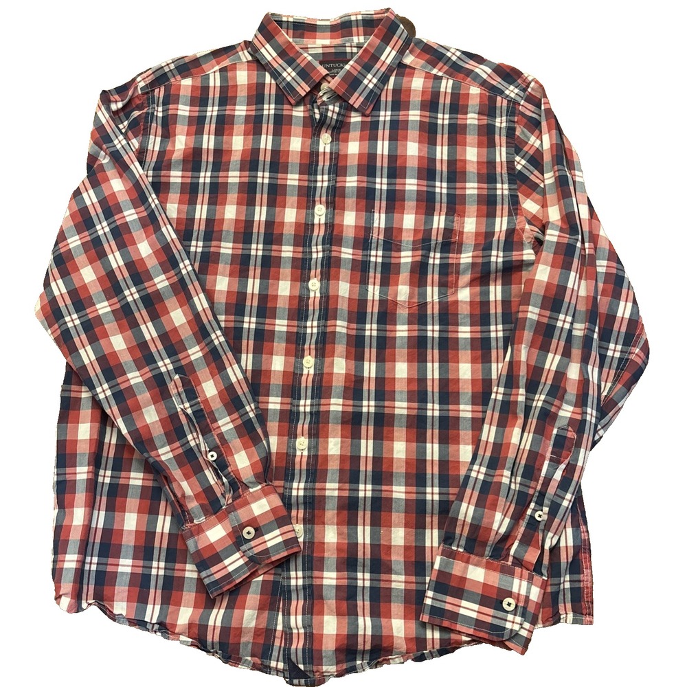 UNTUCKIT Button Up Shirt Men's L Cotton Blue White Red Check Plaid